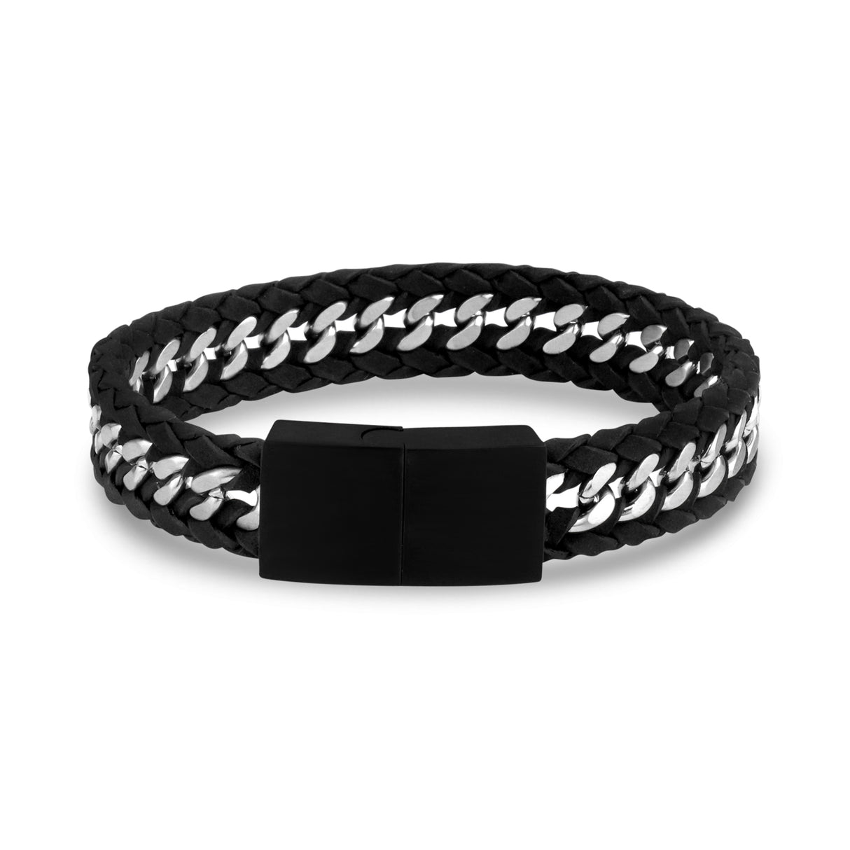 Pulsera de eslabones cubanos de cuero negro - Pulseras de cuero para hombre - The Steel Shop