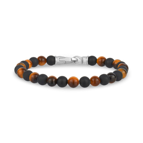 6mm Steel Clasp Black Brown Bead Bracelet - Mens Steel Bead Bracelets - The Steel Shop