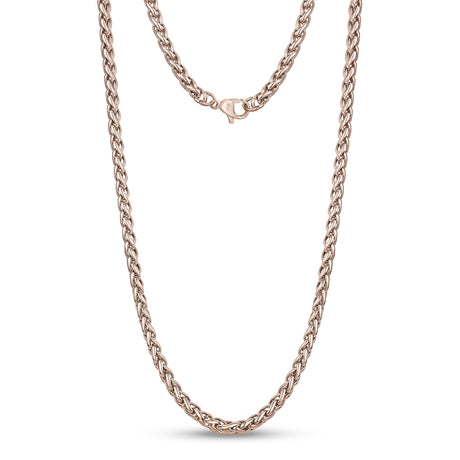 Collar para hombres - Collar de cadena de trigo Franco redondo de acero inoxidable de 4 mm de oro rosa