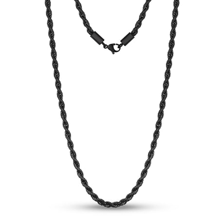 Collar para hombres - Collar de cadena de acero de 4 mm de cuerda retorcida negra