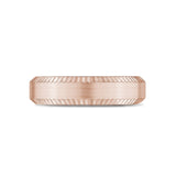 Anillo para hombres - Anillo de banda plana de oro rosa de 6 mm con borde biselado y grabable