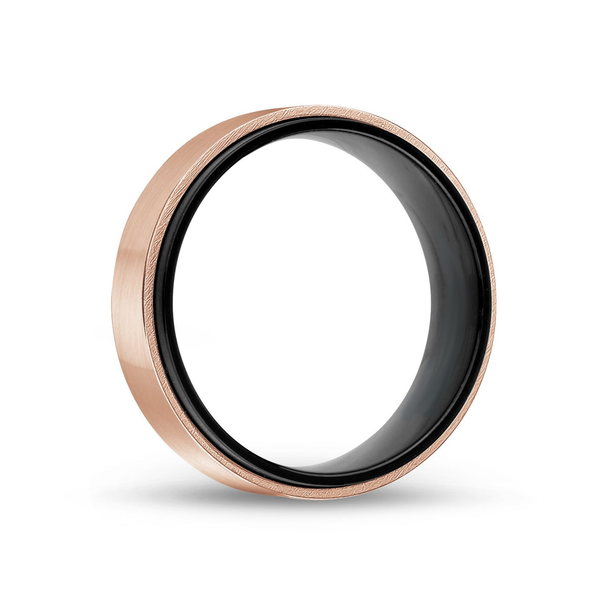 Anillo para hombres - Anillo de boda de acero de 7 mm en oro negro y rosa - grabable