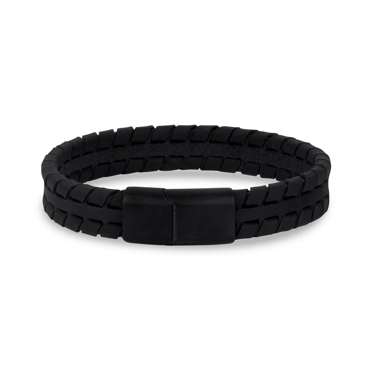 Pulseras de cuero para hombres - 12mm Engravable Tire Track Matte Leather Bracelet