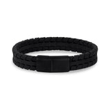 Pulseras de cuero para hombres - 12mm Engravable Tire Track Matte Leather Bracelet