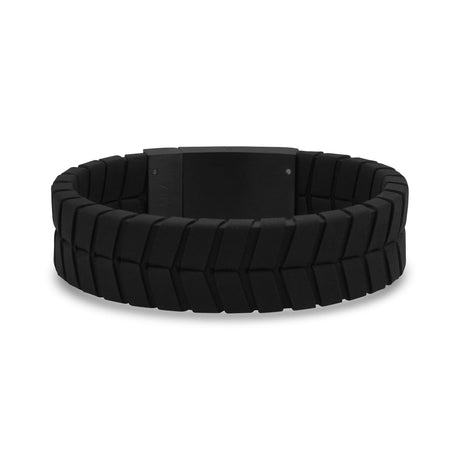 Pulseras de cuero para hombres - 19mm Tire Track Engravable Black Leather Bracelet