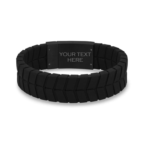 Pulseras de cuero para hombres - 19mm Tire Track Engravable Black Leather Bracelet