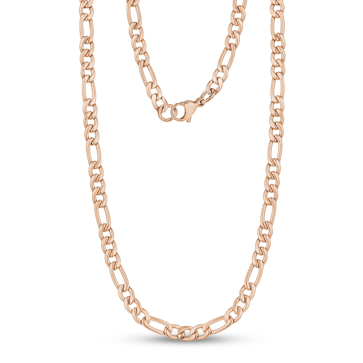 Collares unisex - Collar de cadena de eslabones Fígaro de acero inoxidable de 5 mm de oro rosa
