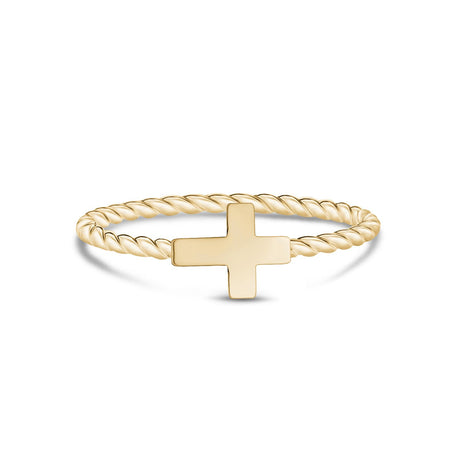 Anillo para mujeres - Anillo de acero dorado mínimo con banda trenzada apilable en forma de cruz