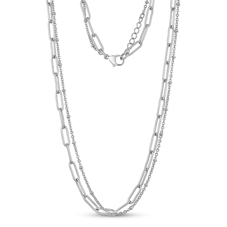 Collares de mujer - Collar de acero con doble cadena y clip