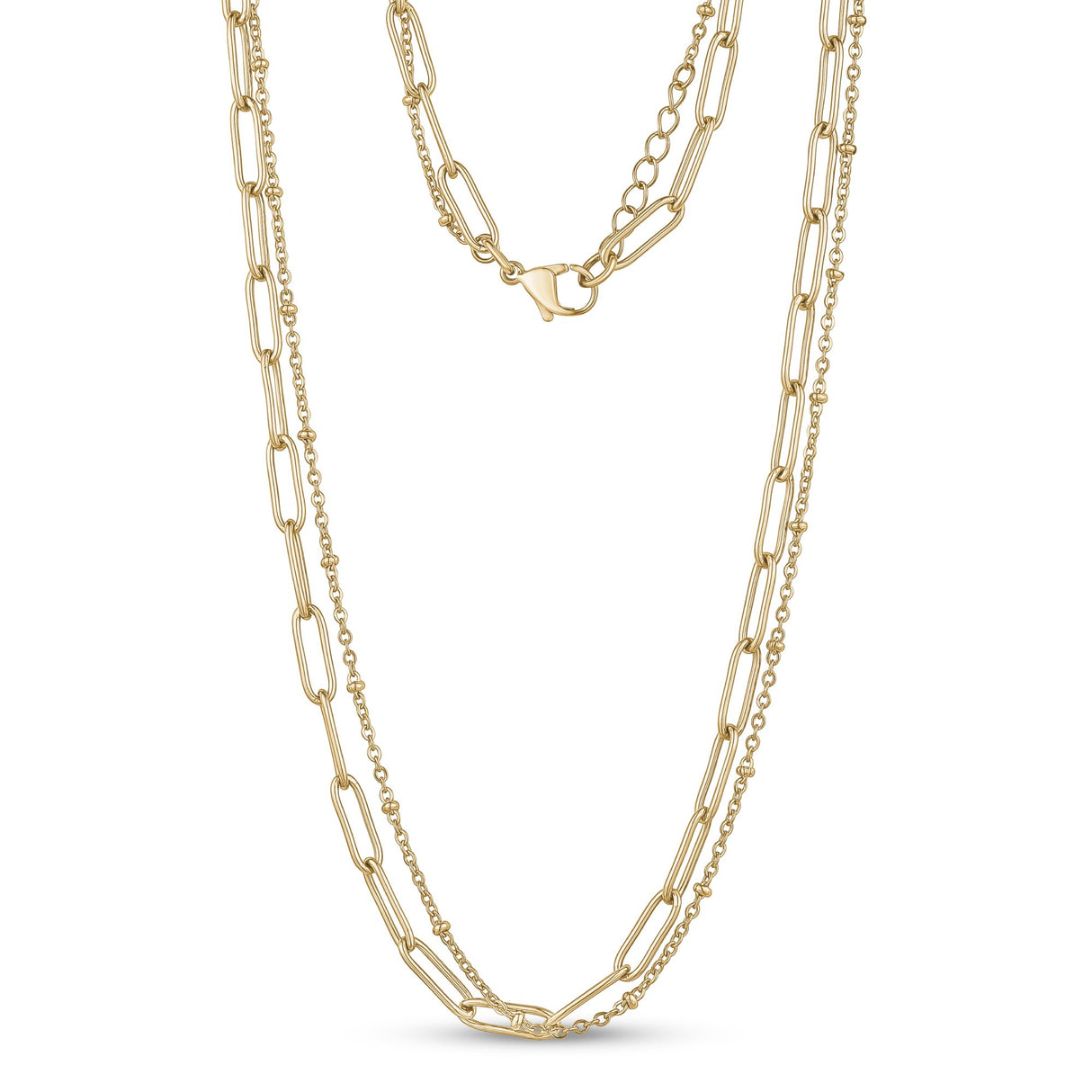 Collares de mujer - Collar de acero de doble cadena dorada con clip